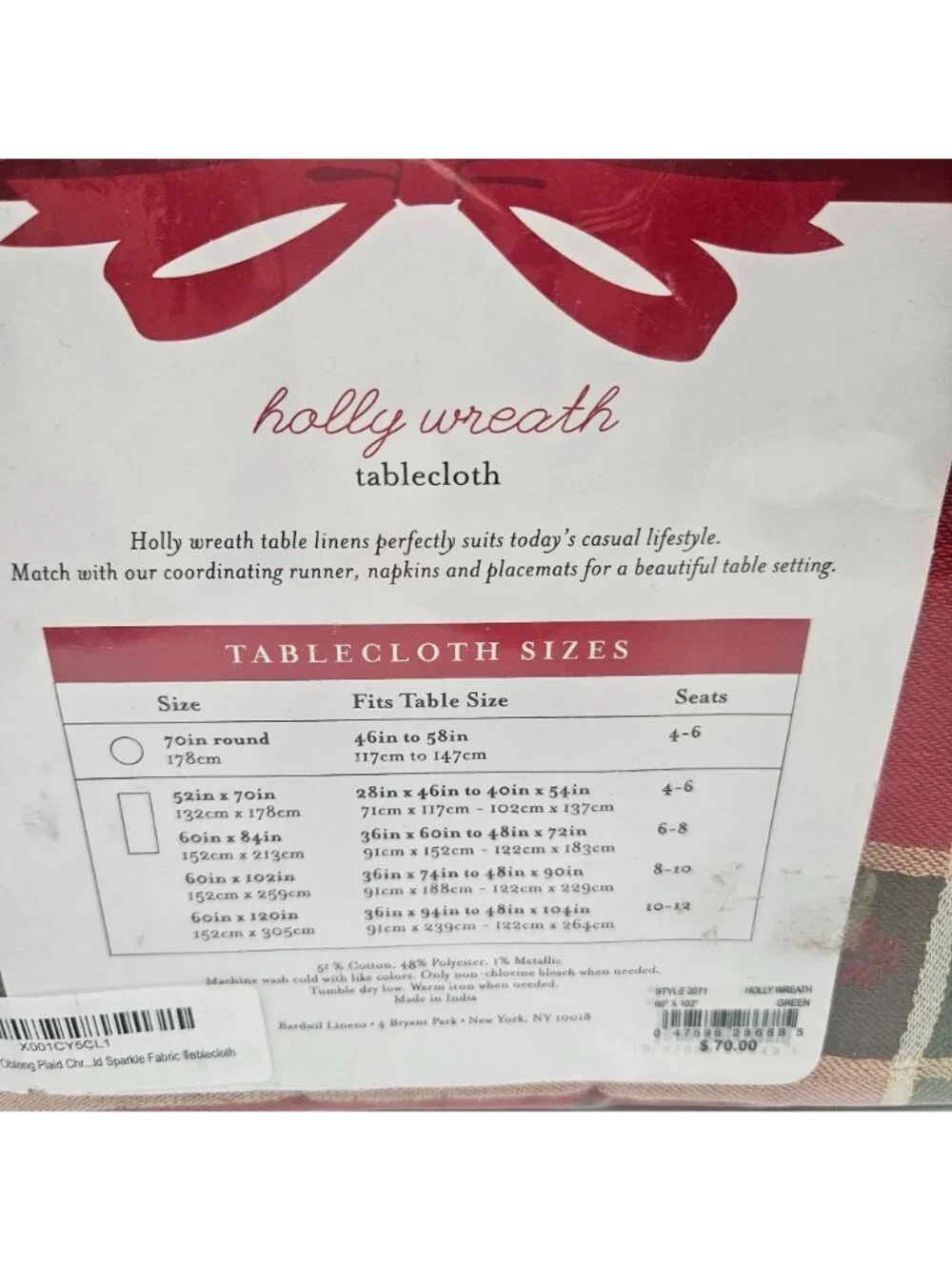 Bardwill Linens Tablecloth 60